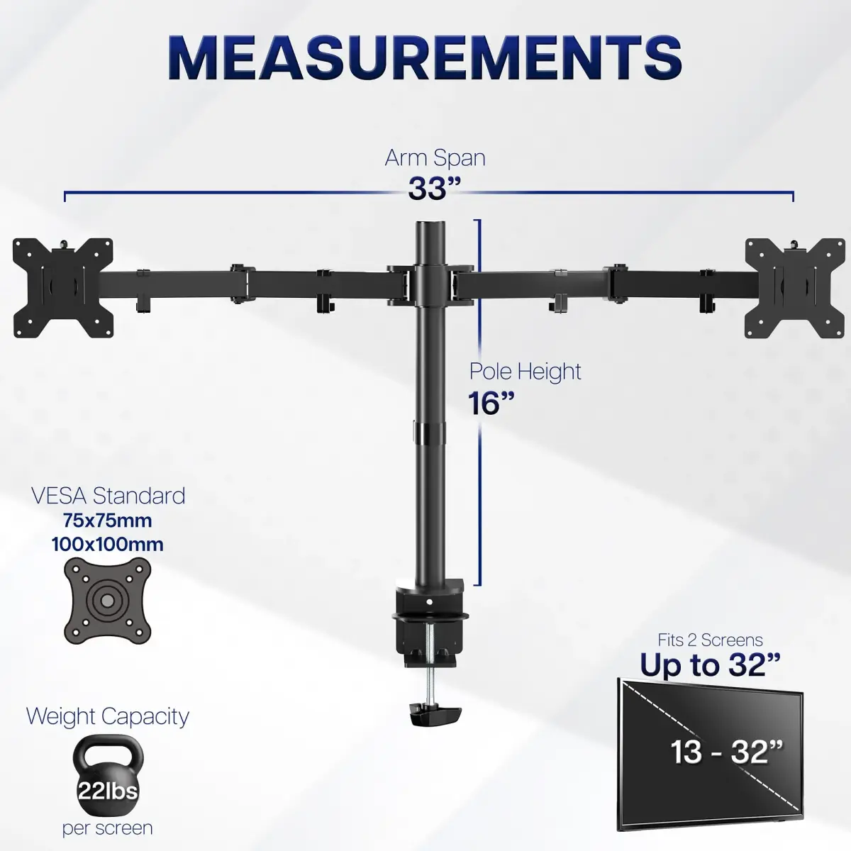 VIVO Dual Monitor Desk Mount STAND-V032 | Heavy Duty Adjustable Stand for 2 LCD LED Screens up to 32 inches, 22 lbs Each, Black - view 4