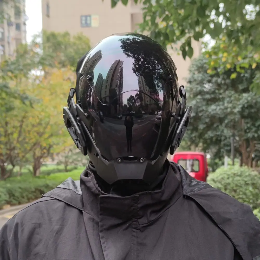 KYEDAY Punk Cosplay Mask for Men | Black Polycarbonate Cyberpunk Halloween Mask - view 5