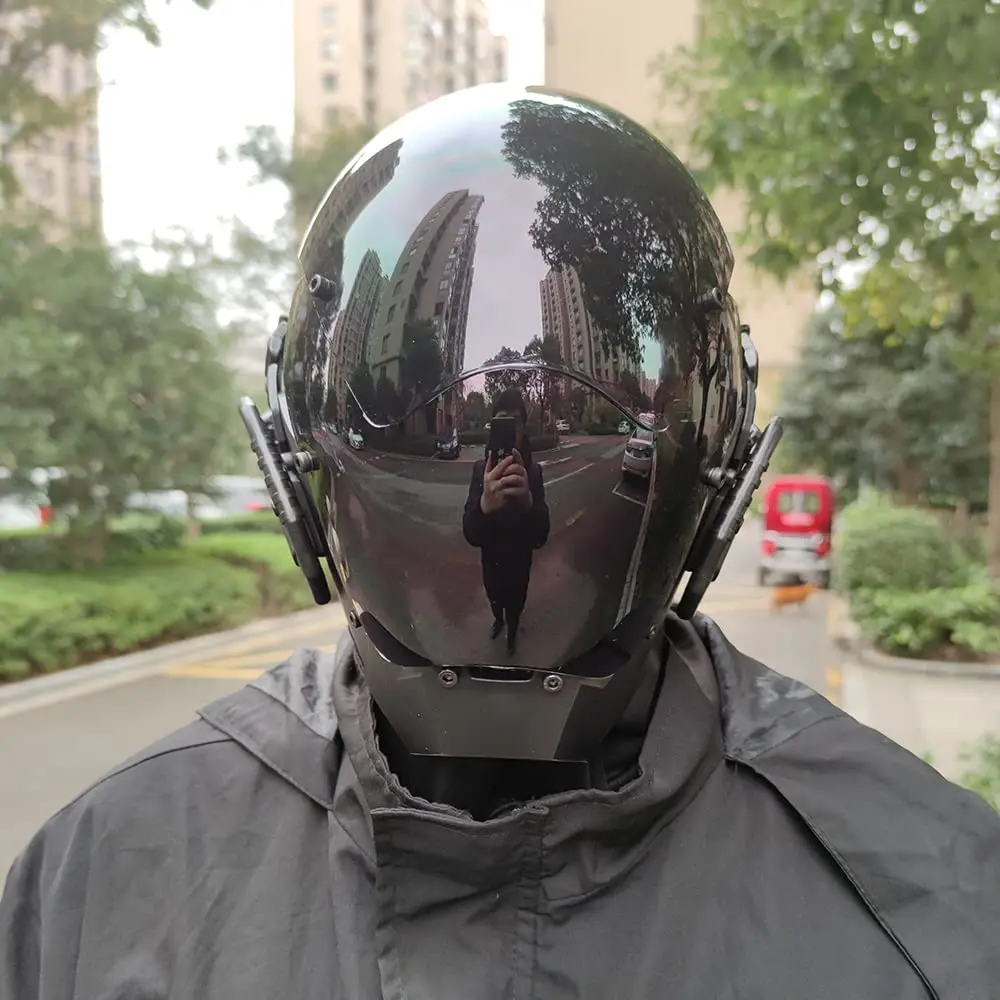 KYEDAY Punk Cosplay Mask for Men | Black Polycarbonate Cyberpunk Halloween Mask - view 3