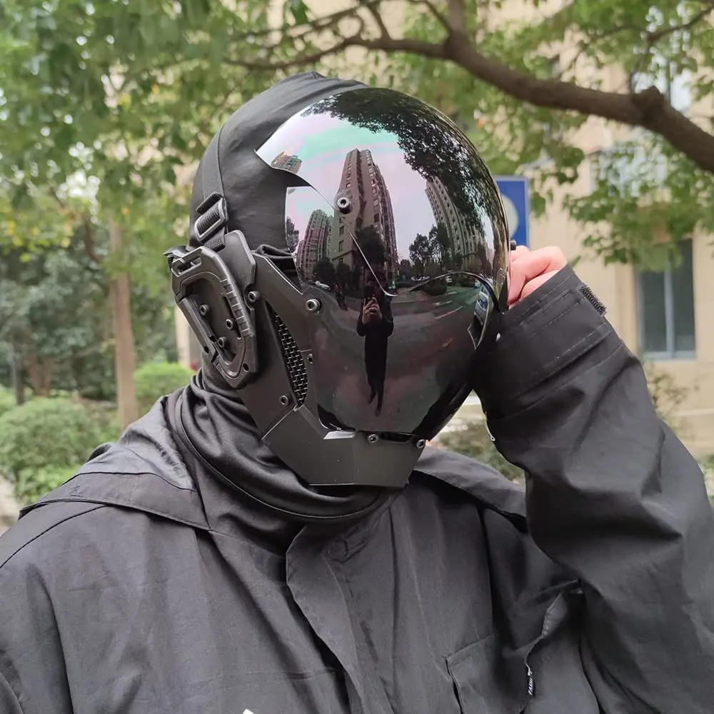 KYEDAY Punk Cosplay Mask for Men | Black Polycarbonate Cyberpunk Halloween Mask - view 4