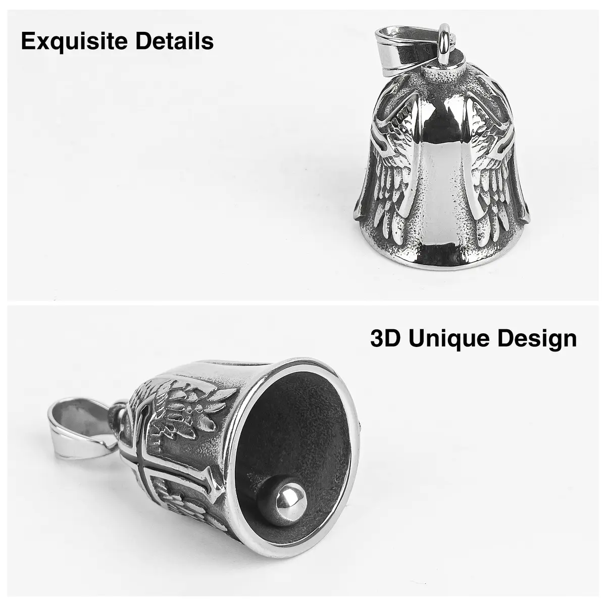 Omoojee Cross Wing Motorcycle Biker Bell Accessory, Black Cross | Unique 3D Design & Universal Fit - view 2