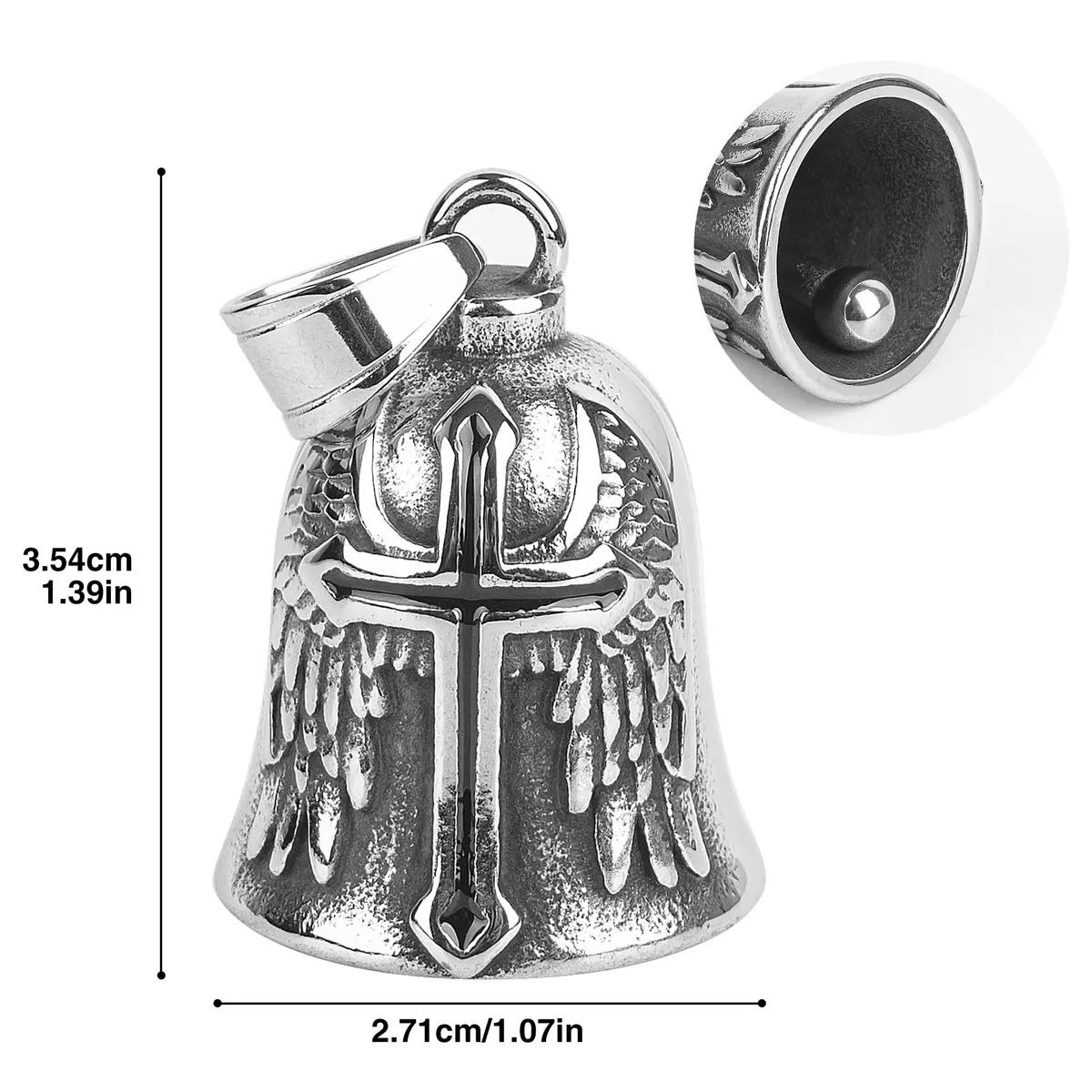Omoojee Cross Wing Motorcycle Biker Bell Accessory, Black Cross | Unique 3D Design & Universal Fit - view 3