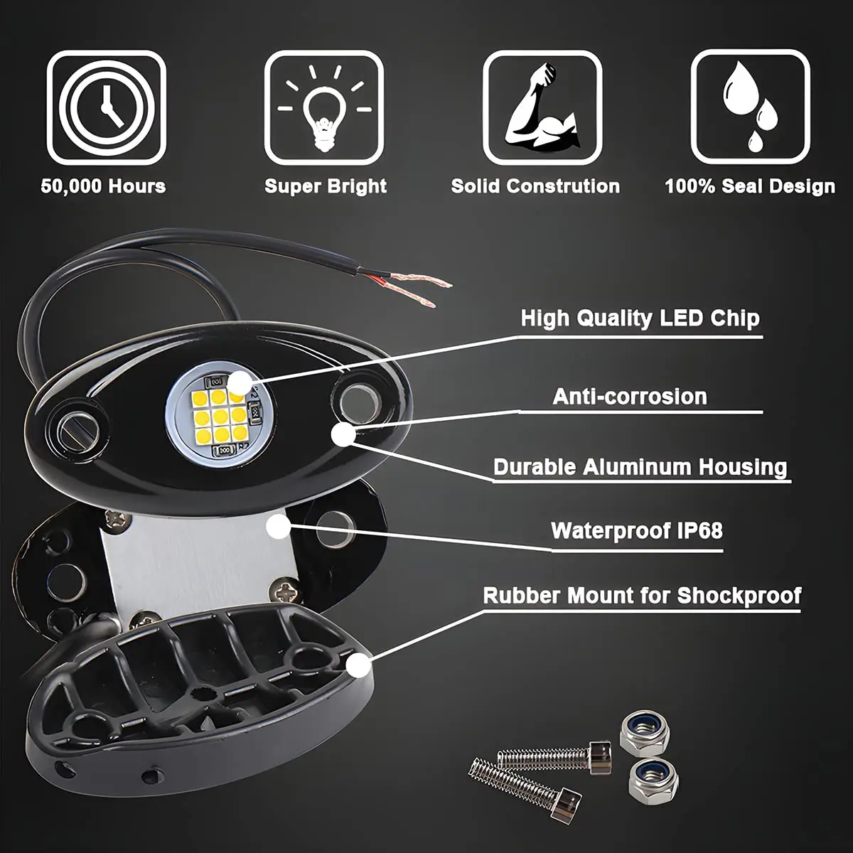 AICEL Vehicle Light Assembly 4 Pods LED RGB Underglow Kit, Yellow | IP68 Waterproof, Aluminum Alloy, 10-14V - view 4