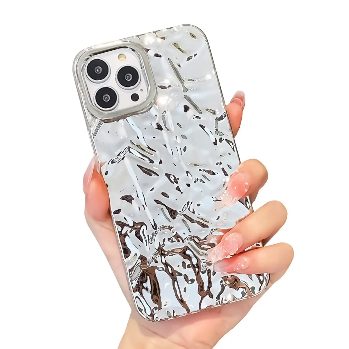 ekoneda Compatible for iPhone 14 Pro Case Cute Luxury Designer Tin Foil Pleated 6.1Inch | Sparkly Silicone Slim Fit - main product image