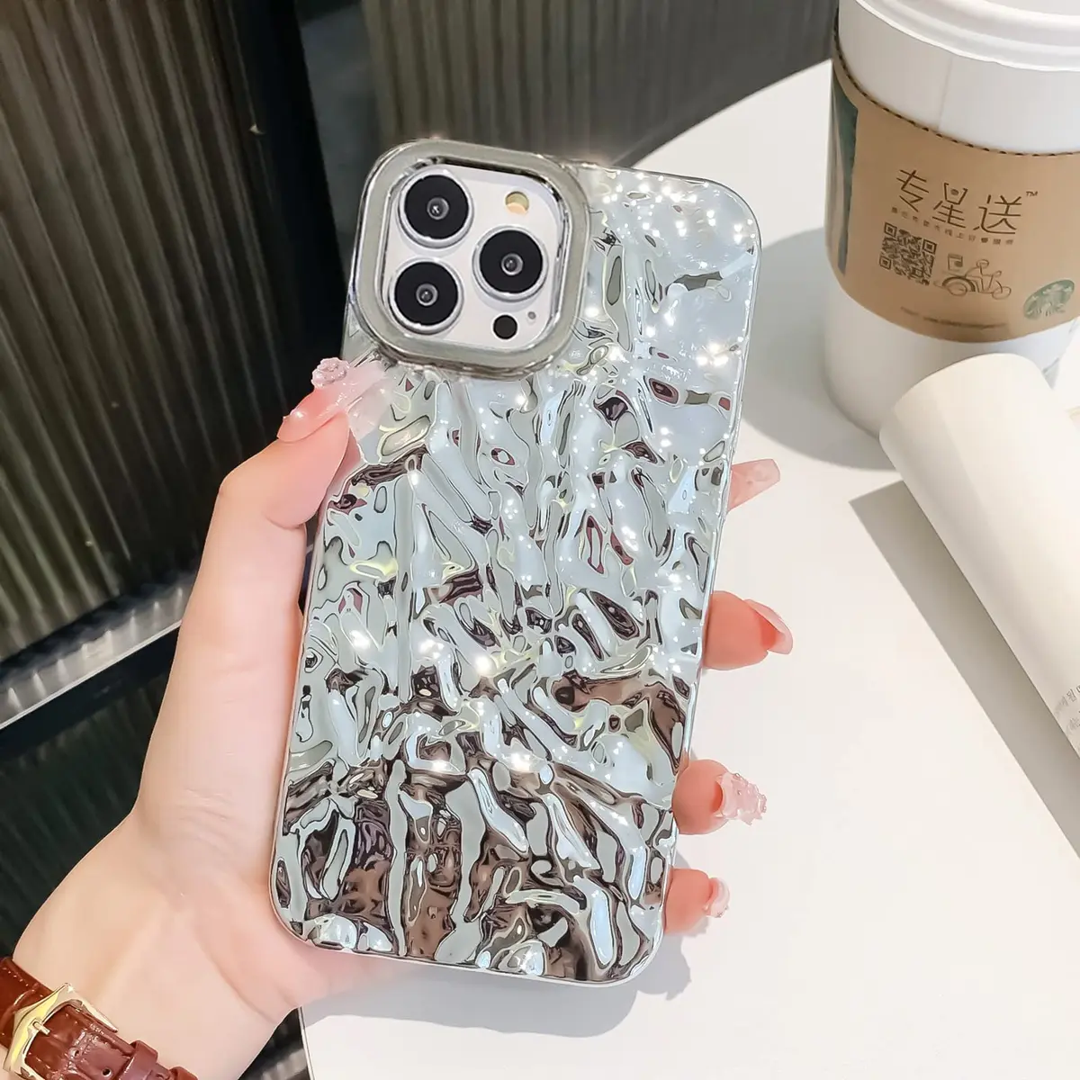 ekoneda Compatible for iPhone 14 Pro Case Cute Luxury Designer Tin Foil Pleated 6.1Inch | Sparkly Silicone Slim Fit - view 2