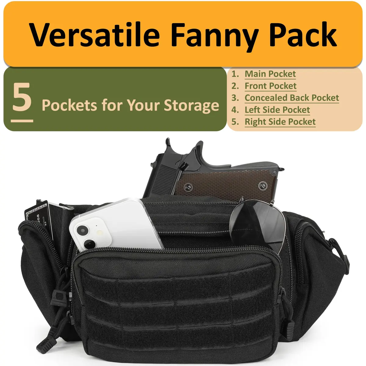 DEYACE Concealed Carry Tactical Fanny Pack for Men | Quick-Release Metal Buckle, Water-Resistant, 1 Pack - view 2