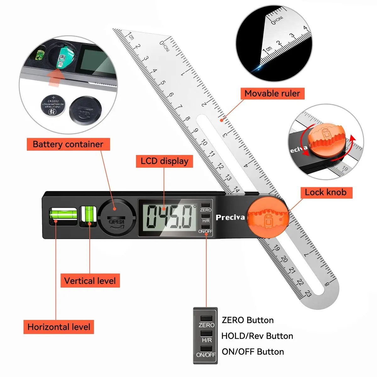 Preciva Digital Angle Finder & Protractor 8inch | High Accuracy for Carpentry & Metalwork - view 5