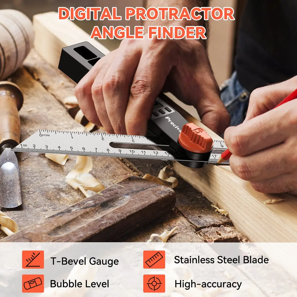 Preciva Digital Angle Finder & Protractor 8inch | High Accuracy for Carpentry & Metalwork - view 2