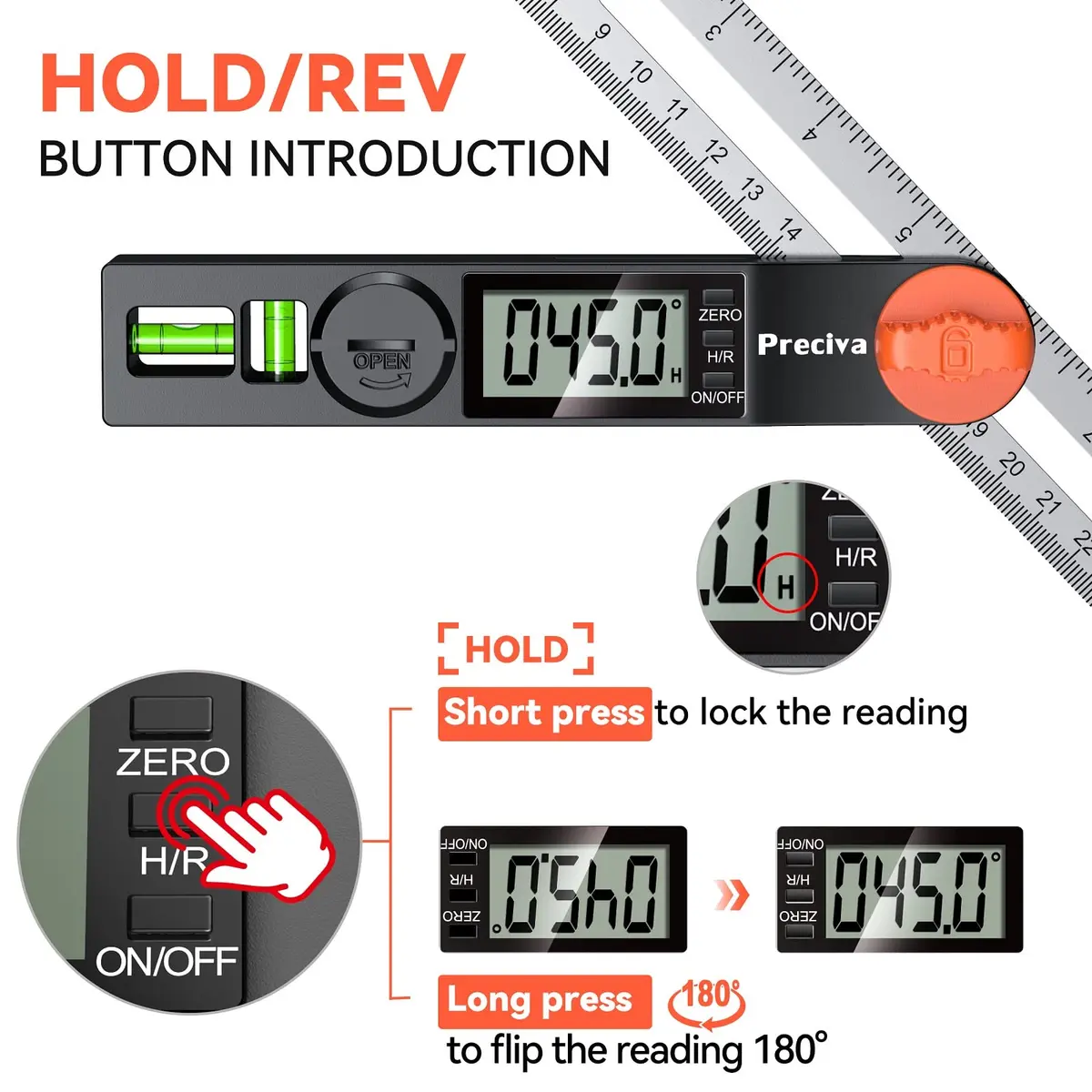 Preciva Digital Angle Finder & Protractor 8inch | High Accuracy for Carpentry & Metalwork - view 4