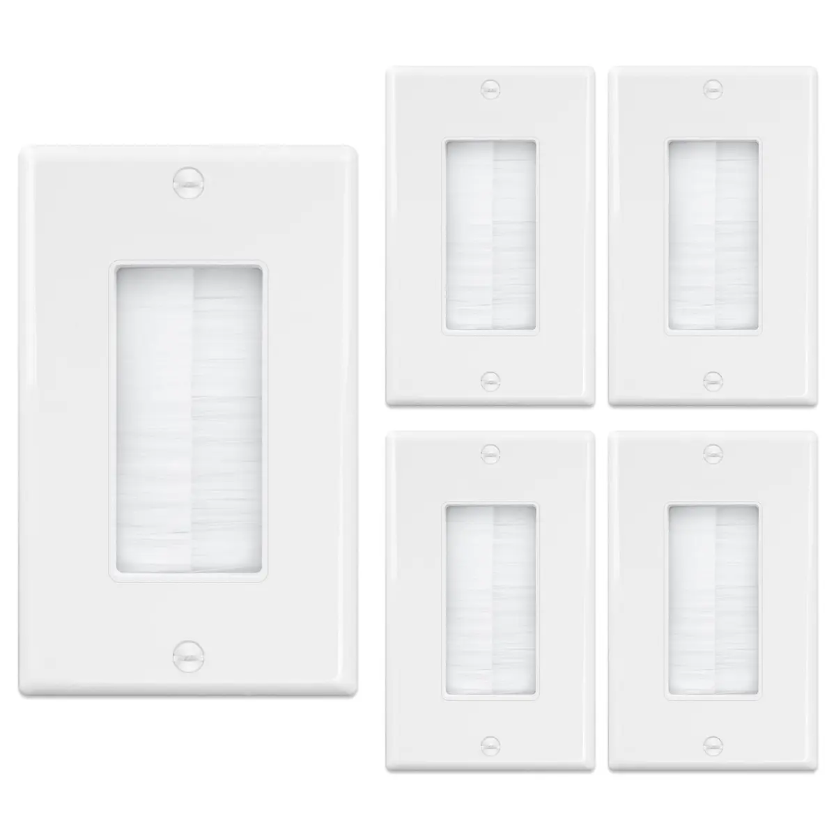 iwillink White 5 Pack Brush Wall Plate | Single Gang Cable Pass Through Insert for Low Voltage Cables Wires - main product image