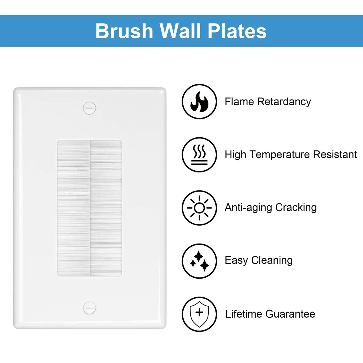 iwillink White 5 Pack Brush Wall Plate | Single Gang Cable Pass Through Insert for Low Voltage Cables Wires - view 5