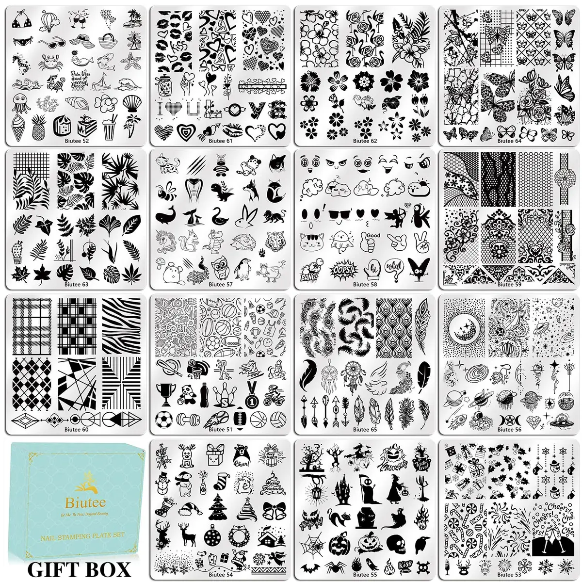 Biutee 15PCS Nail Stamping Plates Set with Silicone Stamper & Scraper | Professional DIY Manicure Tool Kit - view 2