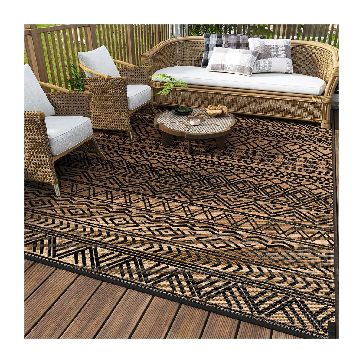 MontVoo Outdoor Rug Carpet Waterproof 6x9ft | Reversible Plastic Straw Boho Design for Patio & RV - main product image