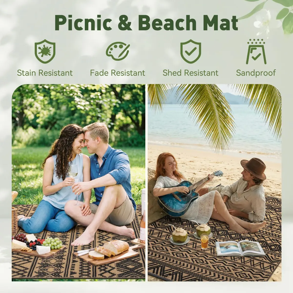 MontVoo Outdoor Rug Carpet Waterproof 6x9ft | Reversible Plastic Straw Boho Design for Patio & RV - view 5