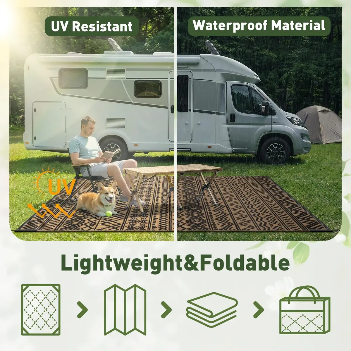 MontVoo Outdoor Rug Carpet Waterproof 6x9ft | Reversible Plastic Straw Boho Design for Patio & RV - view 6