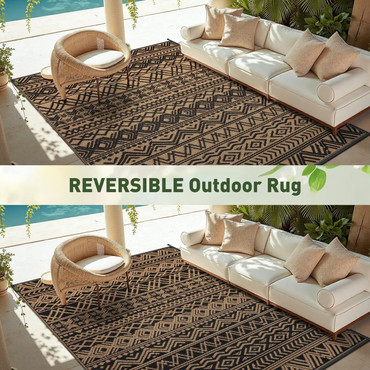 MontVoo Outdoor Rug Carpet Waterproof 6x9ft | Reversible Plastic Straw Boho Design for Patio & RV - view 7