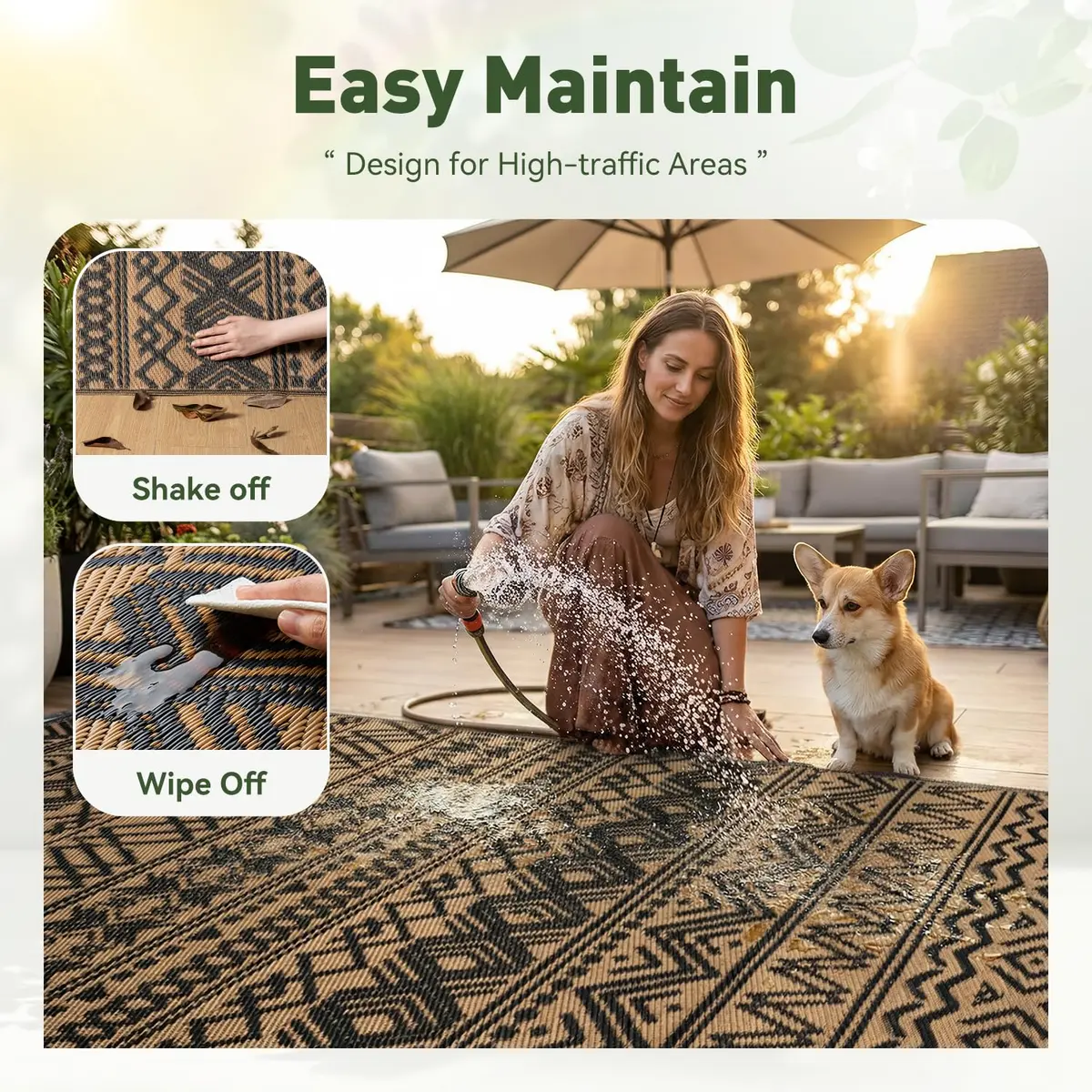 MontVoo Outdoor Rug Carpet Waterproof 6x9ft | Reversible Plastic Straw Boho Design for Patio & RV - view 8
