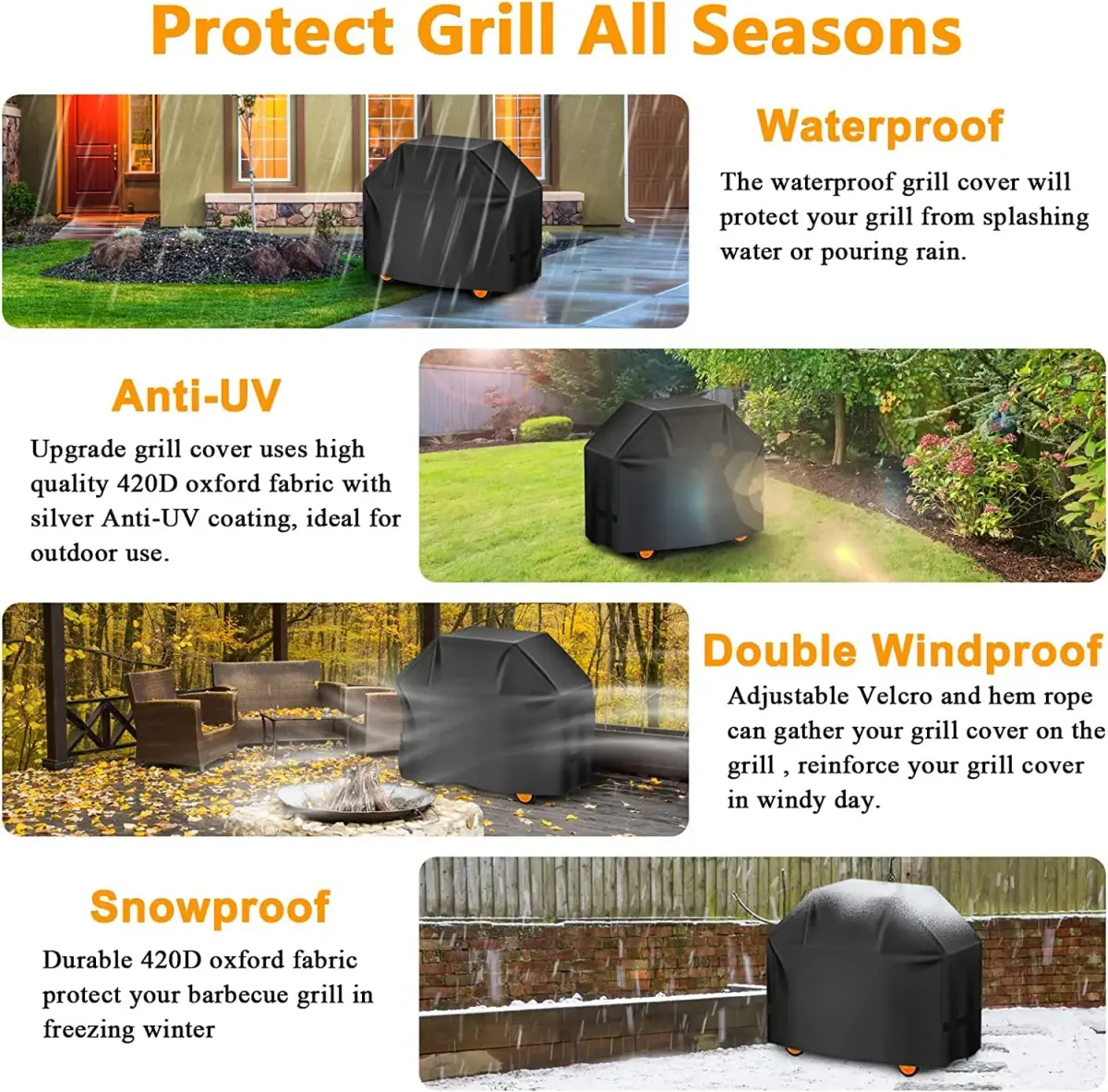 Aoretic 48 inch Grill Cover | Waterproof, Anti-UV, Windproof for Outdoor Grills - view 6