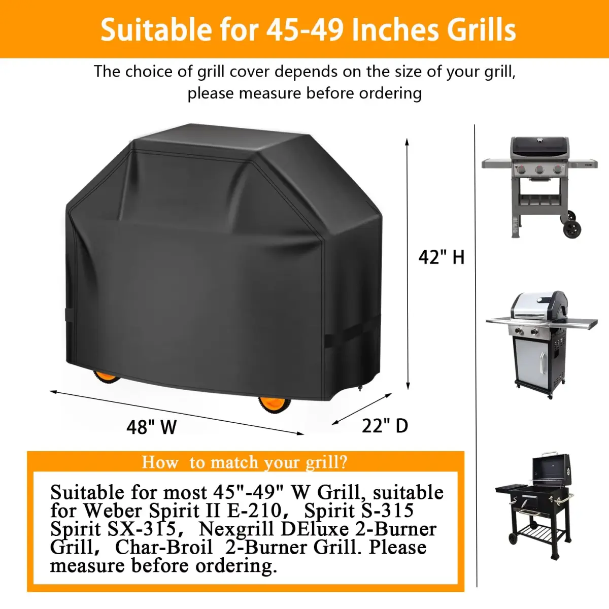 Aoretic 48 inch Grill Cover | Waterproof, Anti-UV, Windproof for Outdoor Grills - view 2