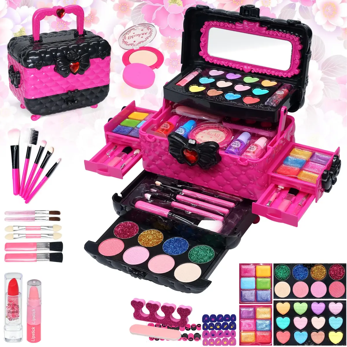 Mrabbitoo Kids Makeup Set Rose 57 Pcs | Pretend Play Toy for Girls Ages 3-12 - main product image