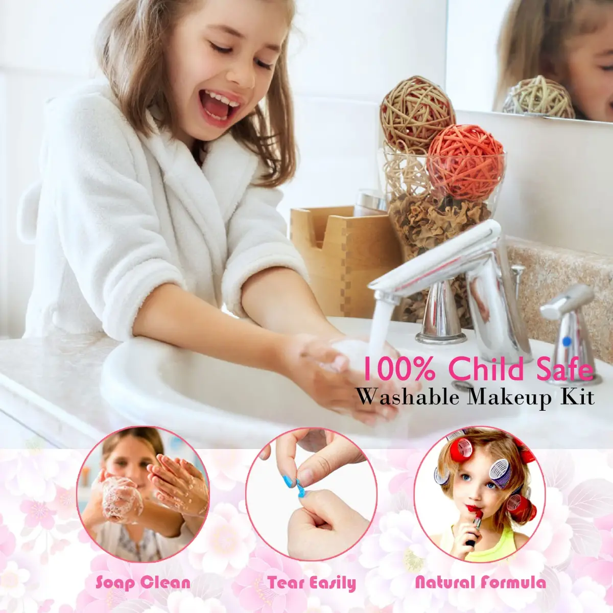 Mrabbitoo Kids Makeup Set Rose 57 Pcs | Pretend Play Toy for Girls Ages 3-12 - view 4