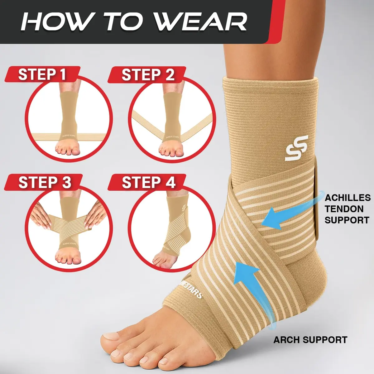 Sleeve Stars Ankle Brace for Men & Women Support, Beige Medium (10"-12") | FDA Approved Orthopedic Brace for Sprains & Pain Relief - view 6