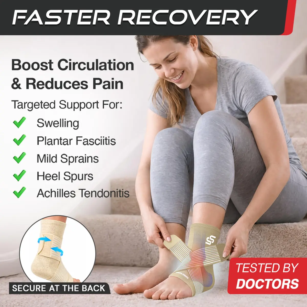 Sleeve Stars Ankle Brace for Men & Women Support, Beige Medium (10"-12") | FDA Approved Orthopedic Brace for Sprains & Pain Relief - view 2