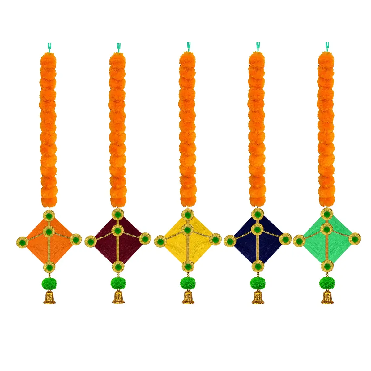 iHandikart Handmade Artificial Marigold Flower Kite Garland Yellow & Dark Orange Pack of 20 | 114 cm (45 inch) Long - view 2