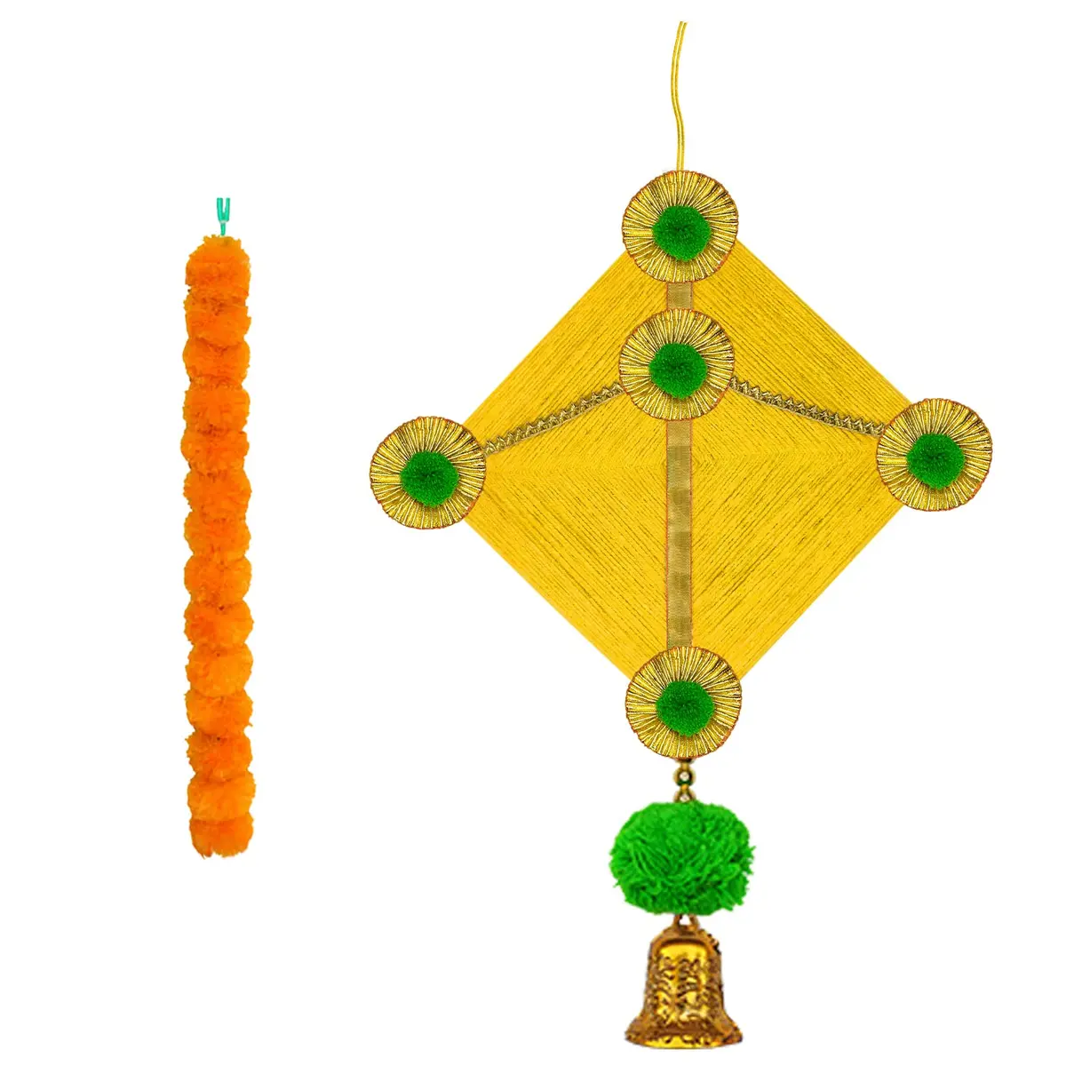 iHandikart Handmade Artificial Marigold Flower Kite Garland Yellow & Dark Orange Pack of 20 | 114 cm (45 inch) Long - view 3