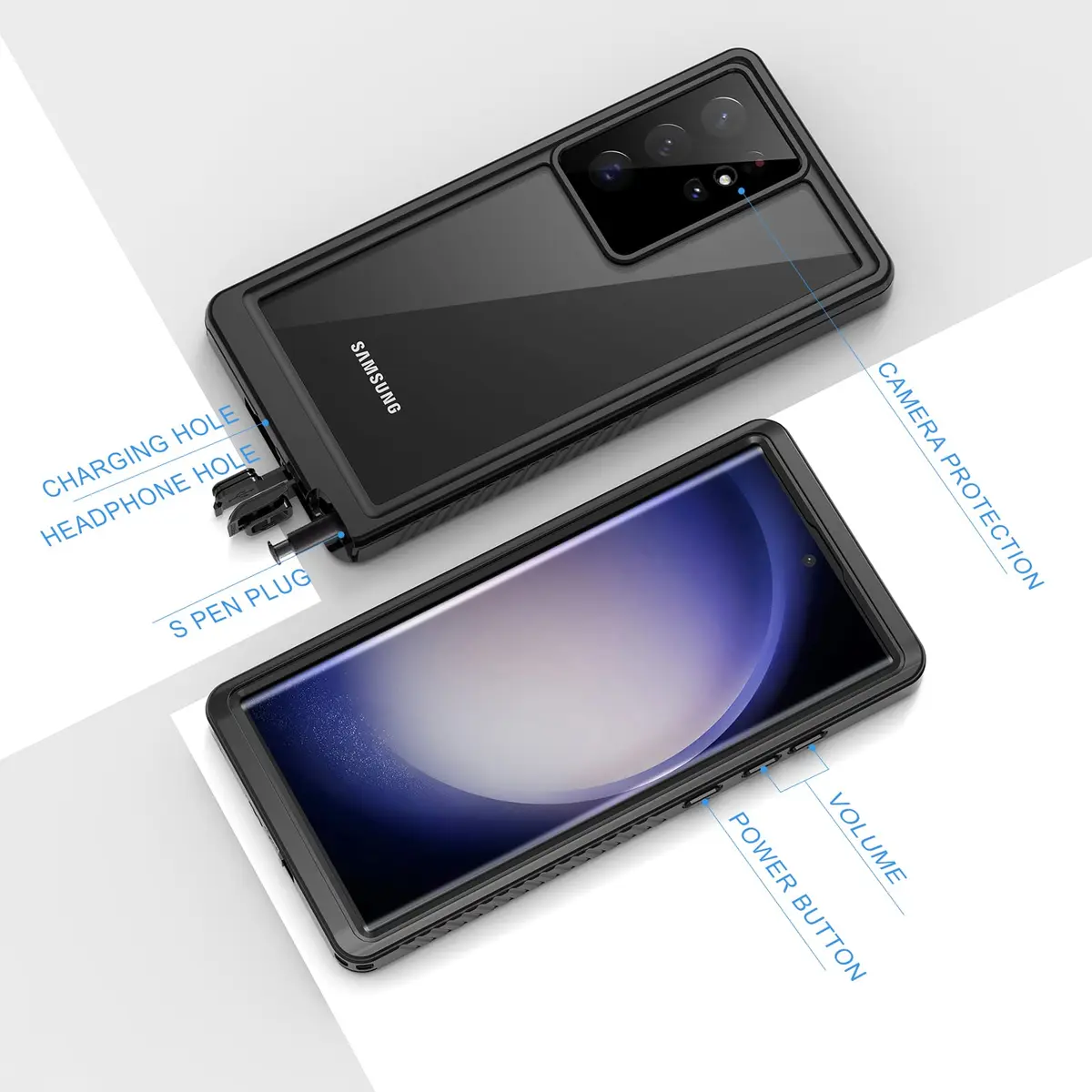 Lanhiem Samsung Galaxy S23 Ultra Phone Case, IP68 Waterproof Dustproof, Shockproof, Built-in Screen Protector, Black - view 6