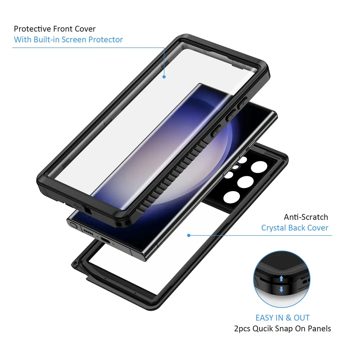 Lanhiem Samsung Galaxy S23 Ultra Phone Case, IP68 Waterproof Dustproof, Shockproof, Built-in Screen Protector, Black - view 4