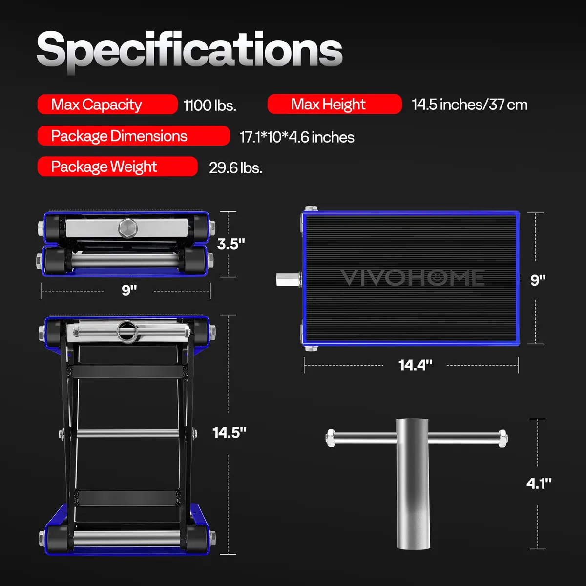 VIVOHOME 1100 LBS Motorcycle Lift Scissor Jack | Wide Deck Hoist Stand, Blue - view 7