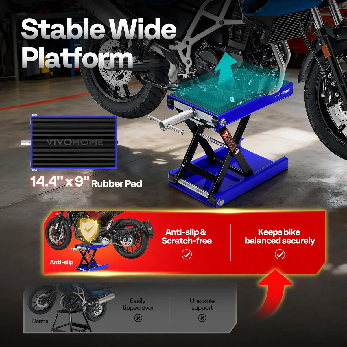 VIVOHOME 1100 LBS Motorcycle Lift Scissor Jack | Wide Deck Hoist Stand, Blue - view 4