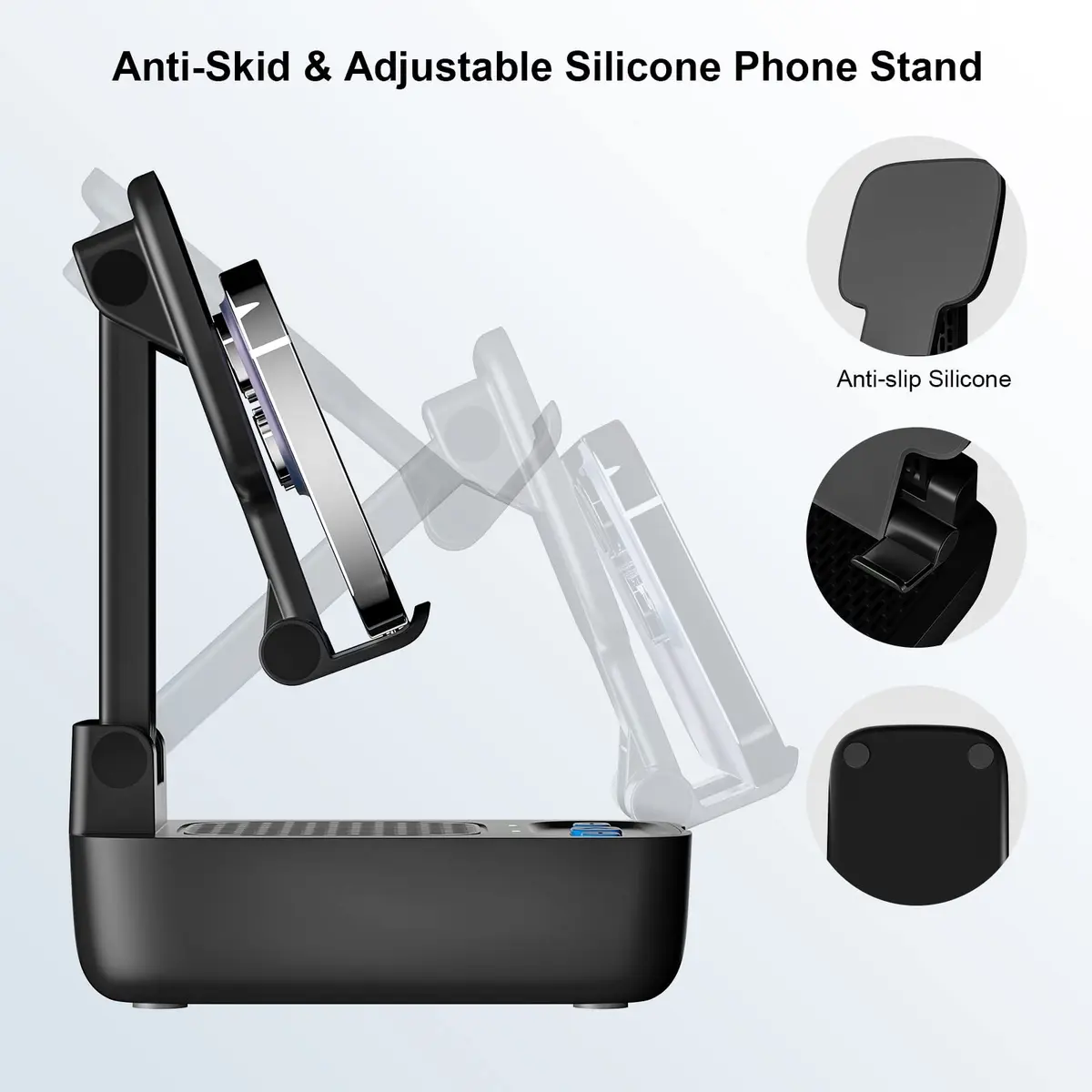 comiso Portable Bluetooth Speaker with Phone Stand, HD Stereo Sound, Bluetooth 5.3, Black (1 Unit) - view 2