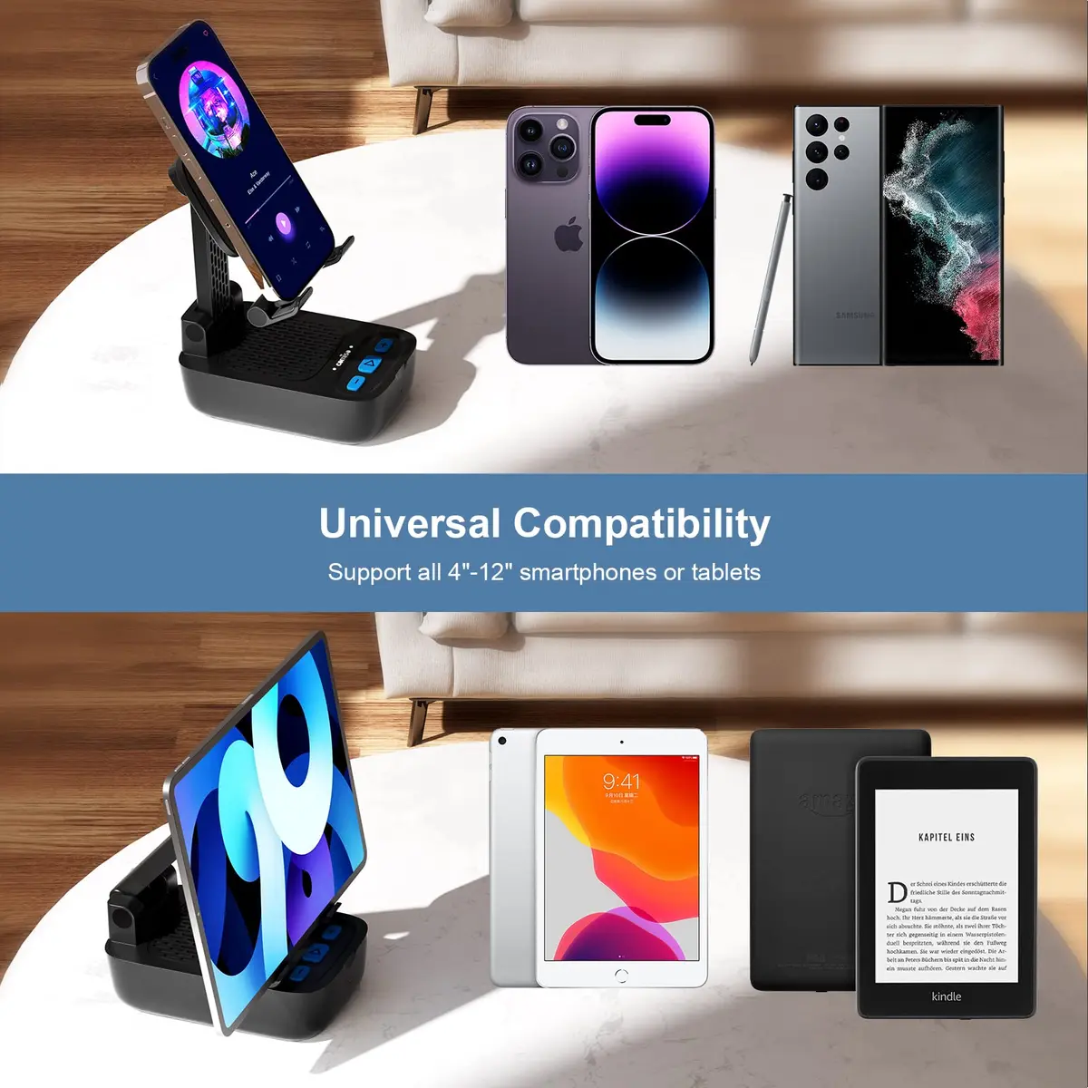 comiso Portable Bluetooth Speaker with Phone Stand, HD Stereo Sound, Bluetooth 5.3, Black (1 Unit) - view 3