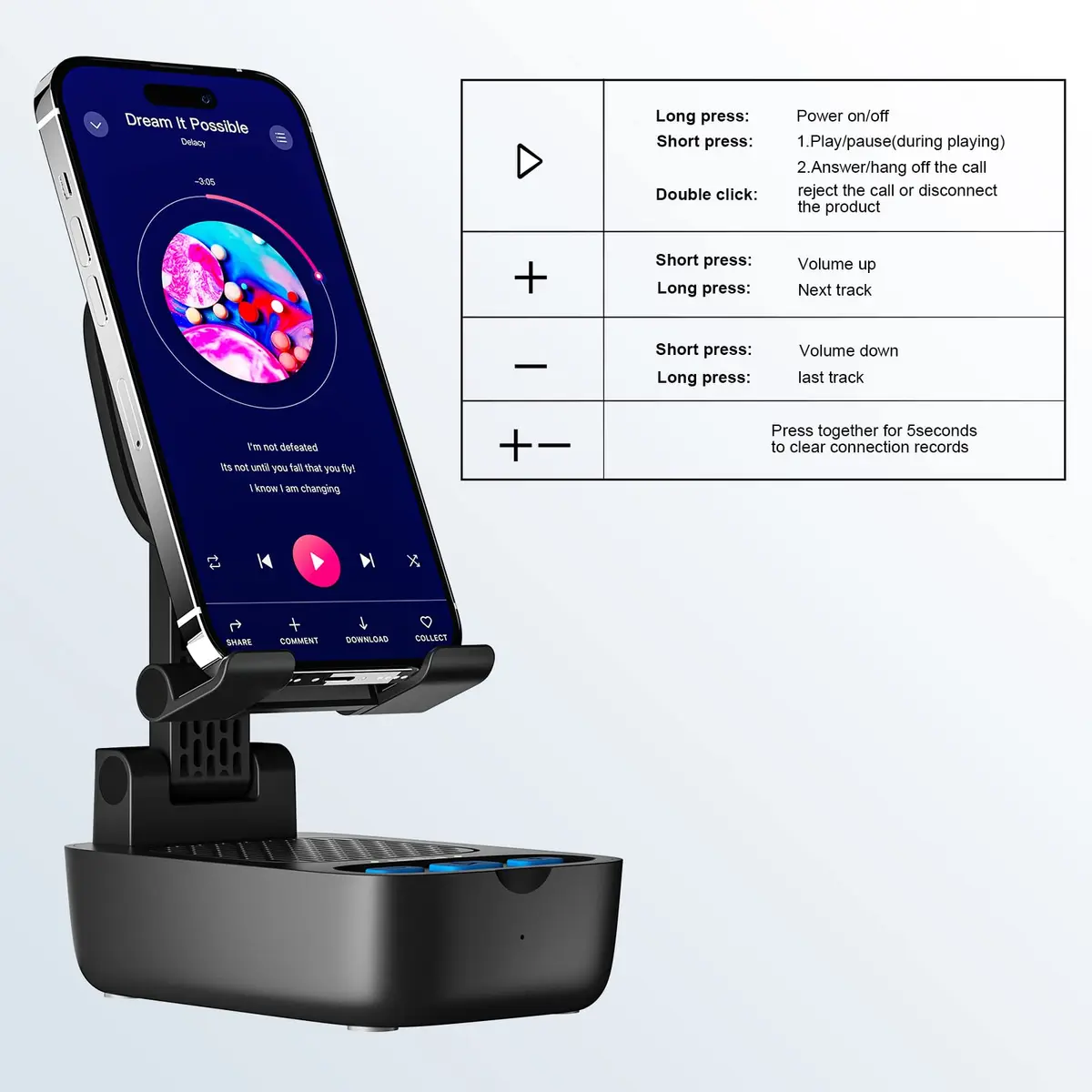 comiso Portable Bluetooth Speaker with Phone Stand, HD Stereo Sound, Bluetooth 5.3, Black (1 Unit) - view 4