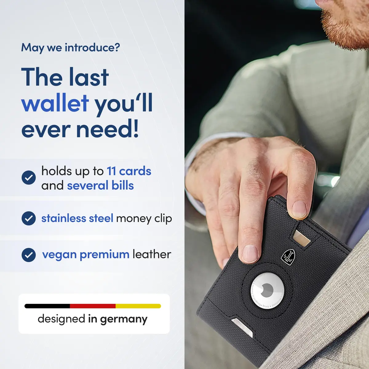 TRAVANDO AirTag Wallet with Money Clip & RFID Protection - Faux Leather Bi-Fold for 11 Cards, 109g (3.8 oz) | Black & Chess - view 3