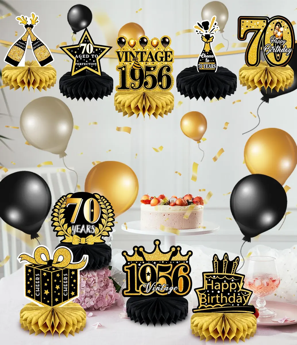 MDCGFOD 70th Birthday Decoration Pack for Men Women | Black & Gold Honeycomb Table Decor - view 4