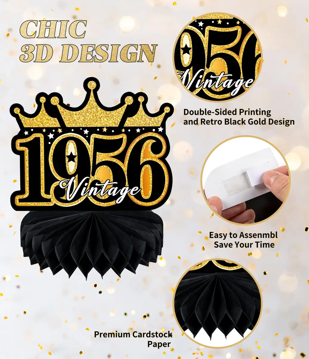 MDCGFOD 70th Birthday Decoration Pack for Men Women | Black & Gold Honeycomb Table Decor - view 5