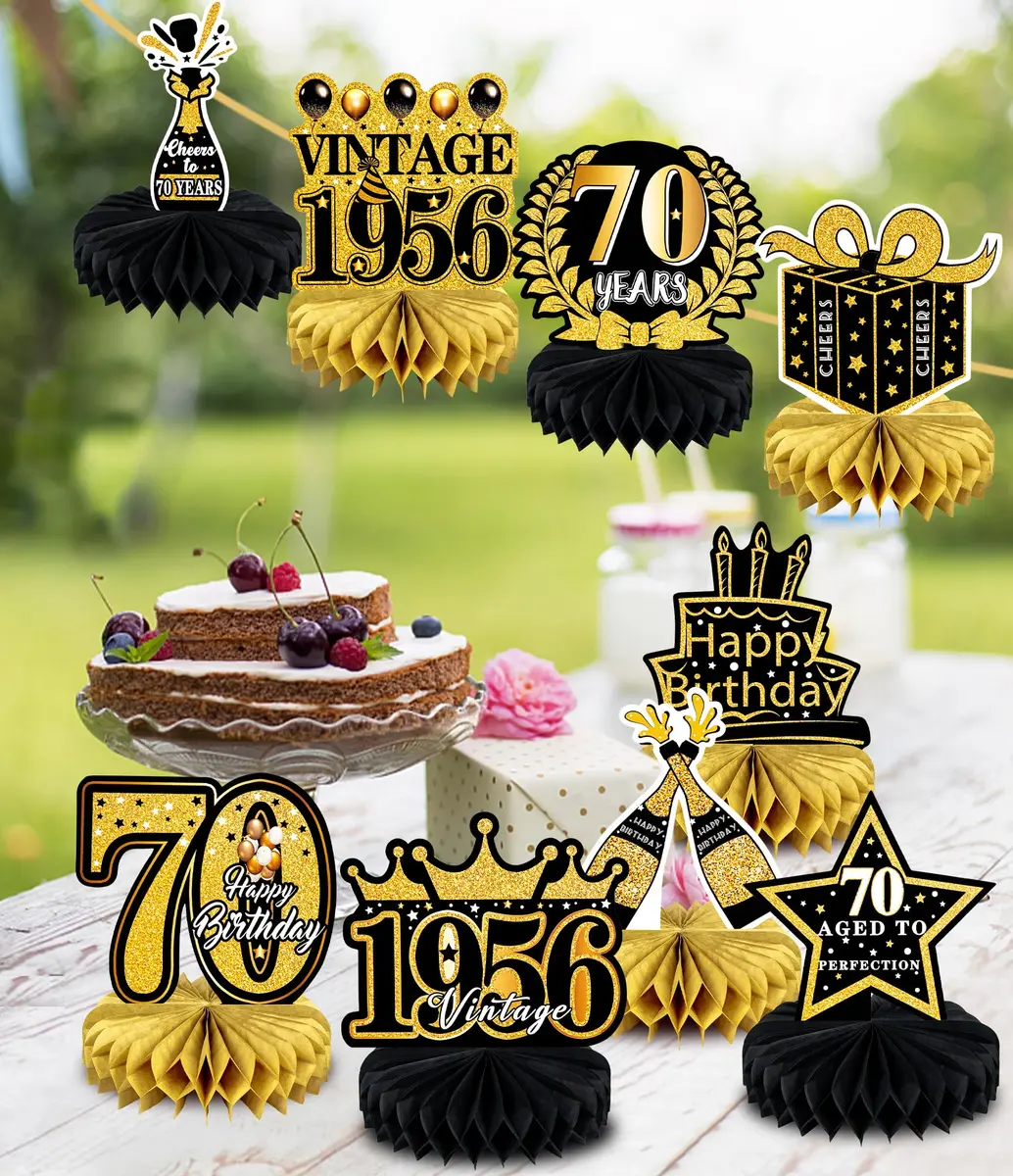MDCGFOD 70th Birthday Decoration Pack for Men Women | Black & Gold Honeycomb Table Decor - view 6