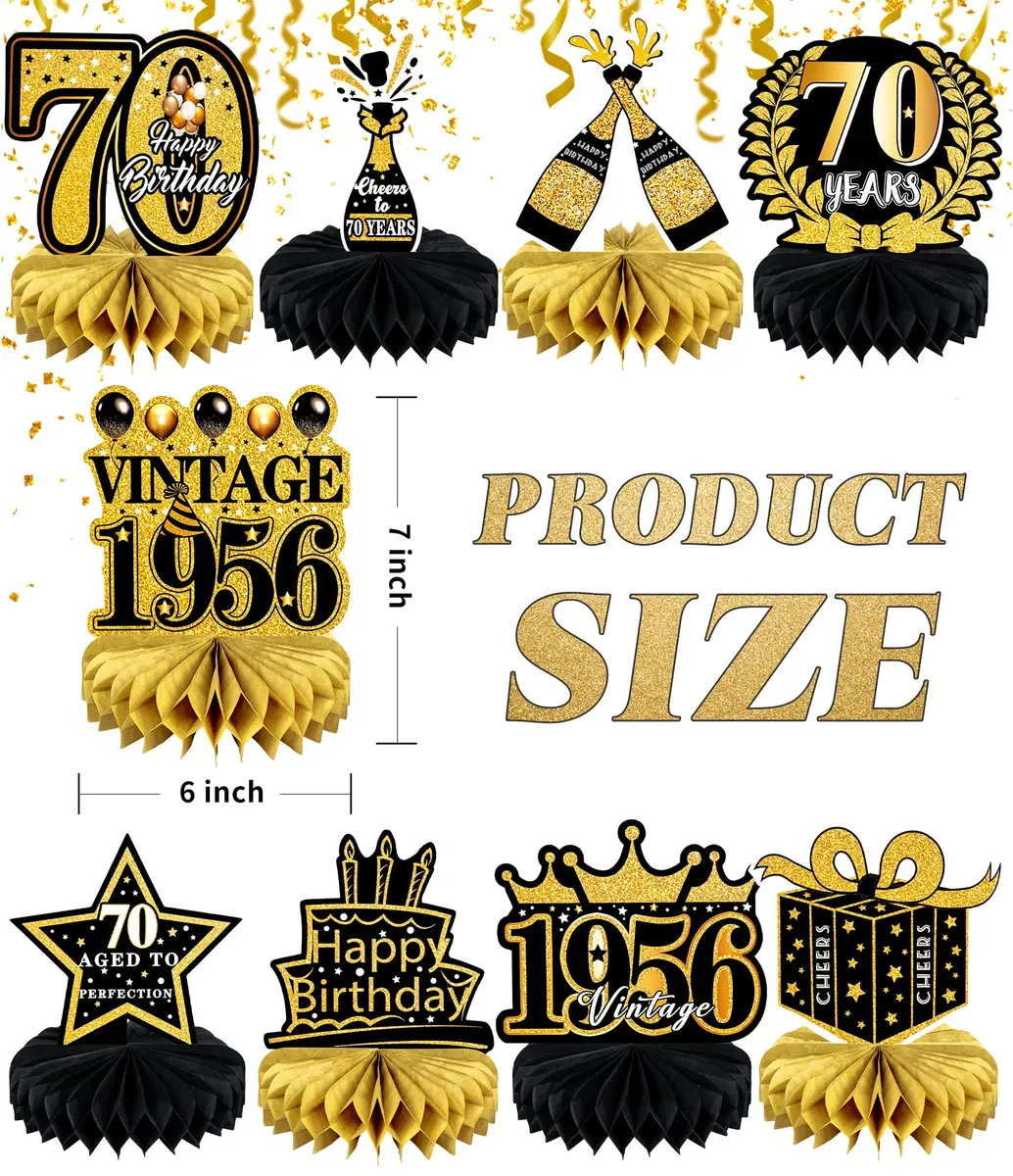 MDCGFOD 70th Birthday Decoration Pack for Men Women | Black & Gold Honeycomb Table Decor - view 2
