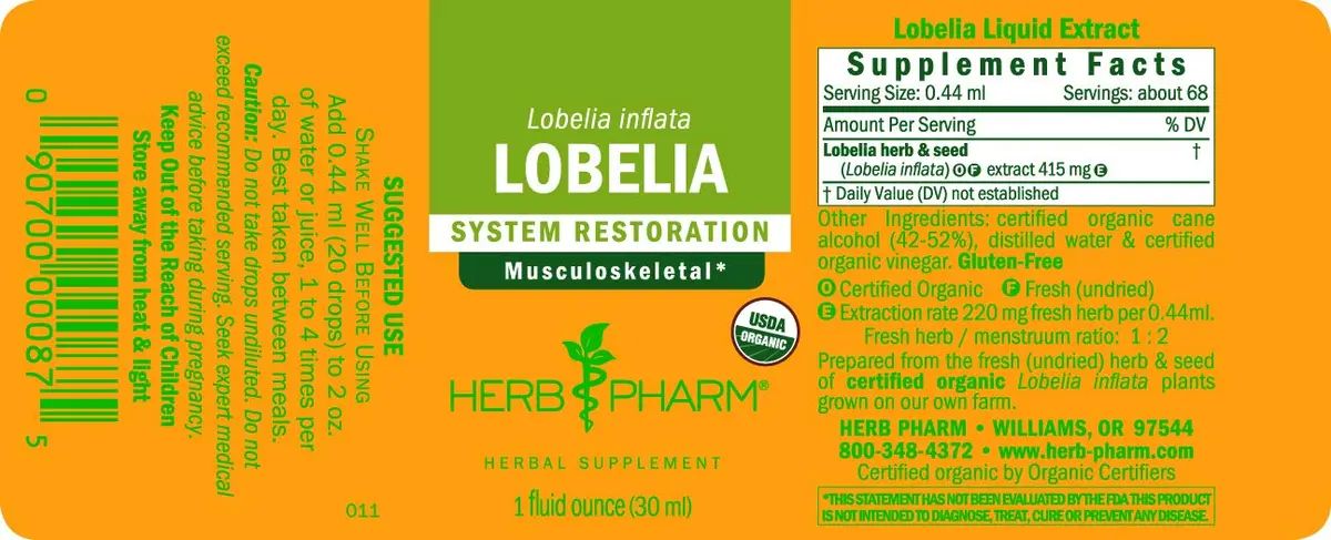 Herb Pharm Certified Organic Lobelia Liquid Extract 3 fl oz (88.7 ml) | USDA Certified Organic for Musculoskeletal Support - view 6