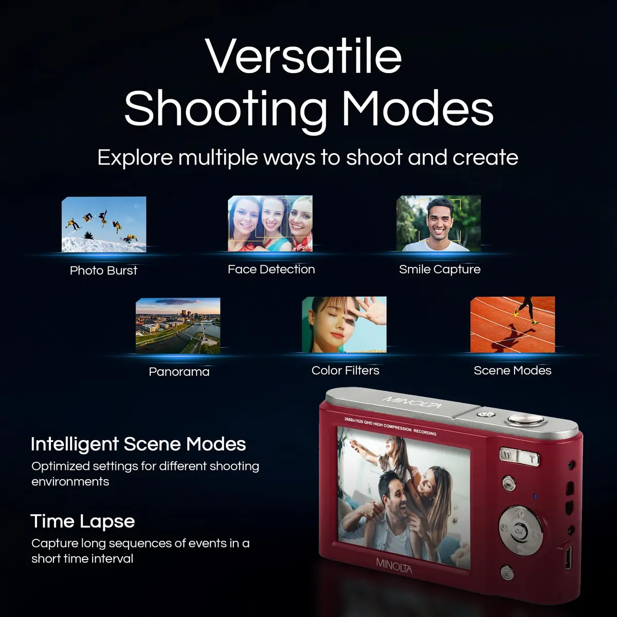 Minolta MND20 44 MP Digital Camera in Red | 2.7K Ultra HD Video & 16X Zoom - view 4