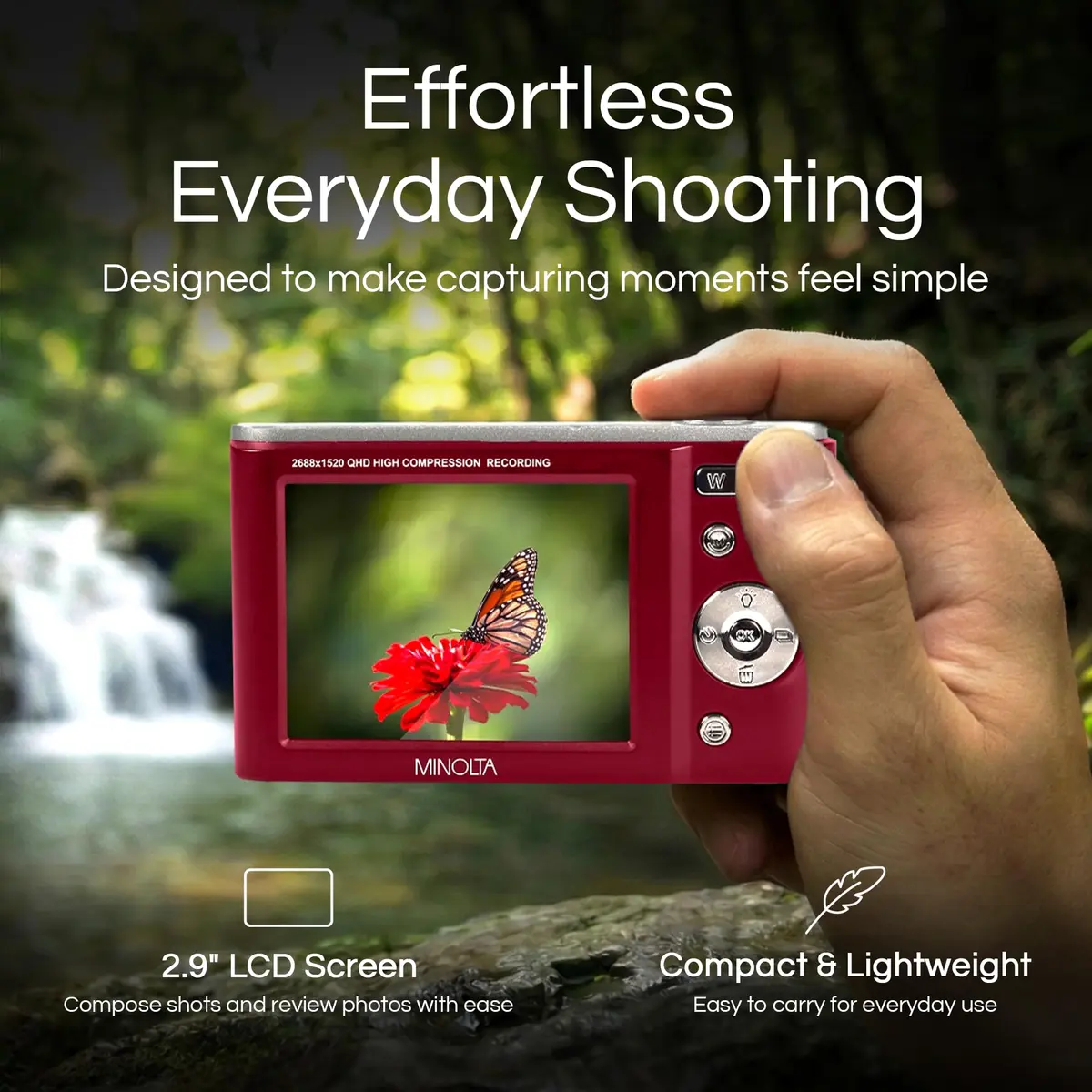 Minolta MND20 44 MP Digital Camera in Red | 2.7K Ultra HD Video & 16X Zoom - view 3