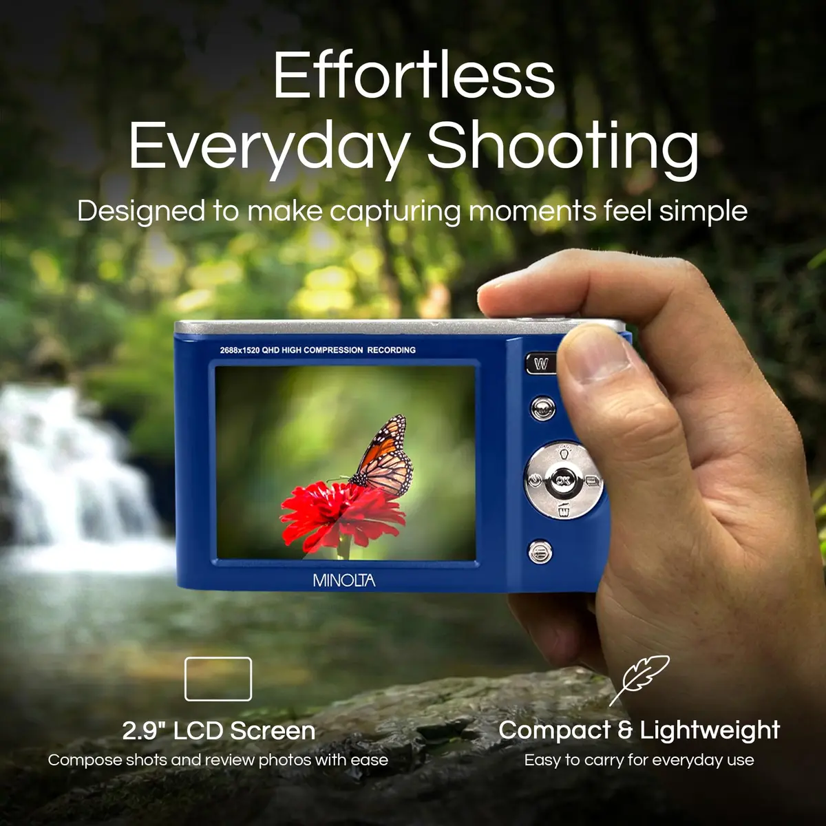 Minolta MND20 44MP Digital Camera in Blue | 2.7K Ultra HD Video & 16X Digital Zoom - view 3