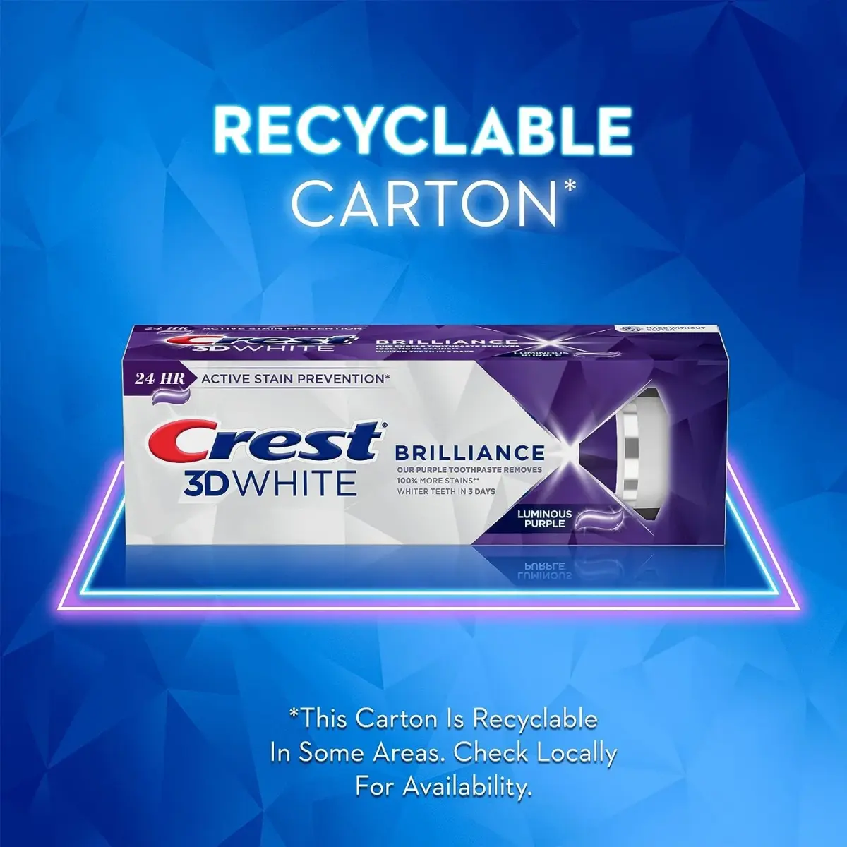 Crest 3D White Brilliance Purple Toothpaste 10.5 oz (3.5 oz Tubes) | 100% More Surface Stain Removal - view 7