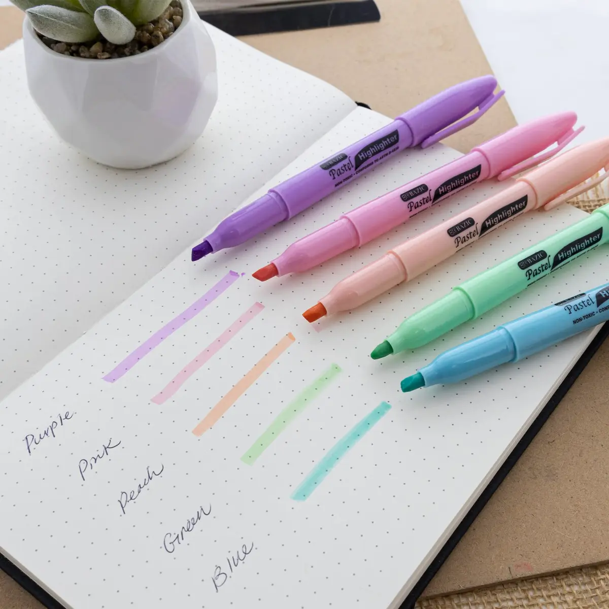 BAZIC PRODUCTS Pen Style Highlighters, Chisel Tip, Clip, 5 Count | Assorted Pastel Colors for Study & Office - view 5
