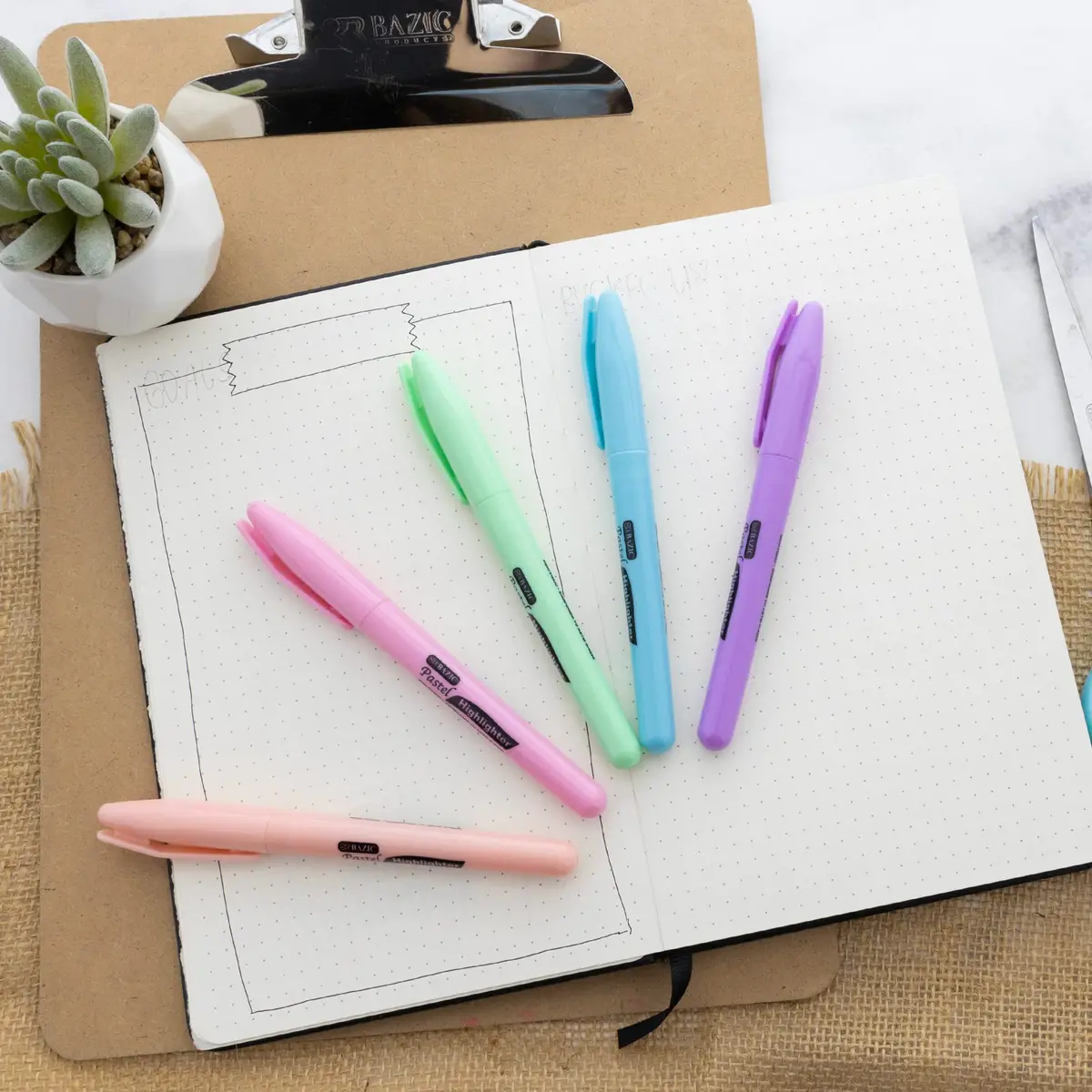 BAZIC PRODUCTS Pen Style Highlighters, Chisel Tip, Clip, 5 Count | Assorted Pastel Colors for Study & Office - view 2