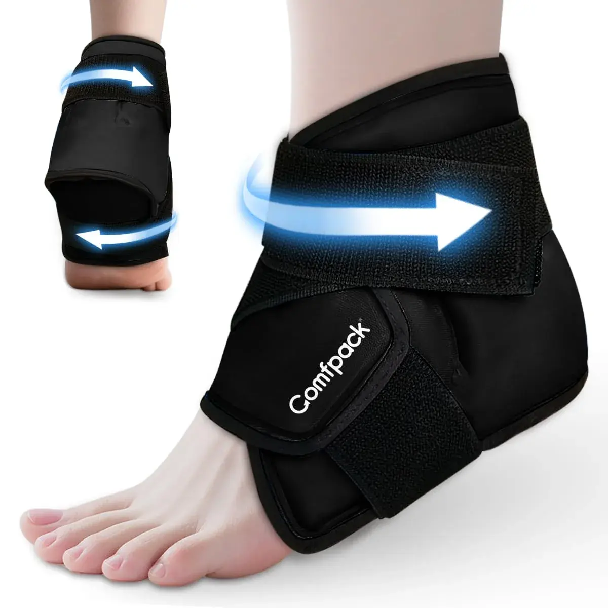 Comfpack Ankle Ice Pack Wrap for Swelling & Pain Relief | Black, One Size - main product image