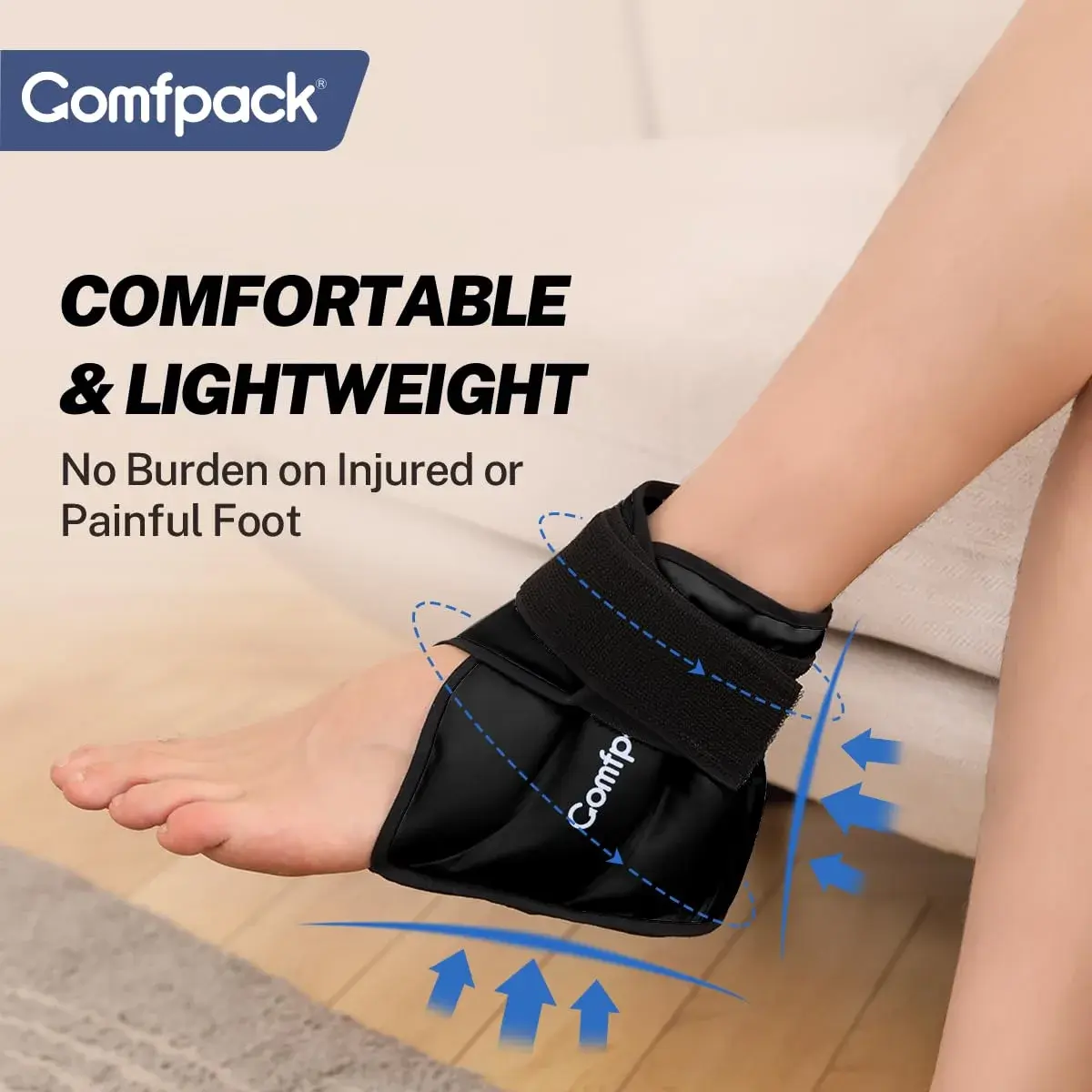 Comfpack Ankle Ice Pack Wrap for Swelling & Pain Relief | Black, One Size - view 5